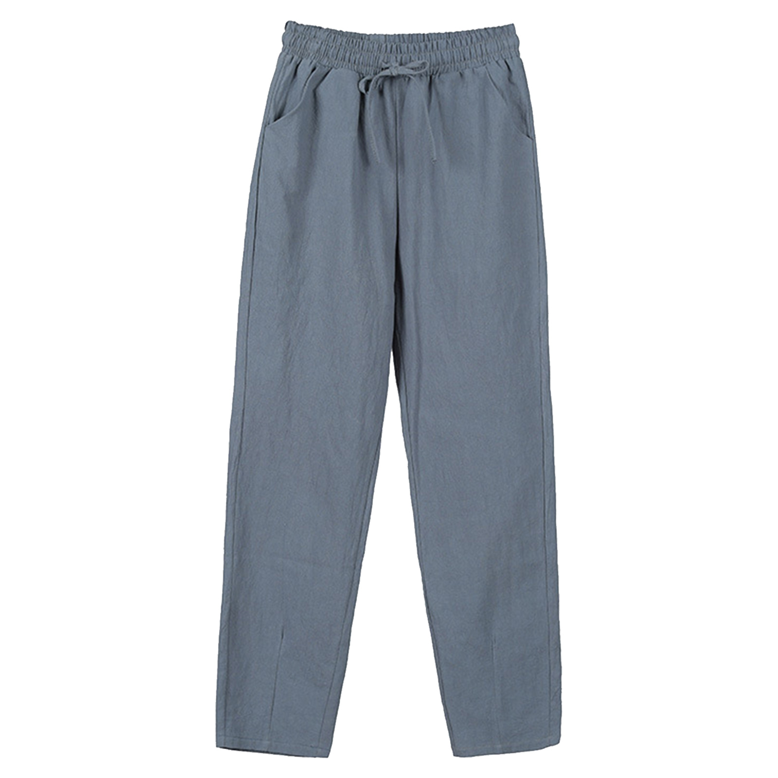 thumbnail image 2 of Pantalones palazzo de algodón y lino de cintura alta para mujer: pierna ancha, corte holgado, bolsillos, transpirables para verano/playa, 2 of 3